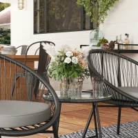 Outsunny 3 Piece Wicker Patio Furniture Set with Soft Seat Cushions, Tempered Glass Tabletop, Bistro Set for Garden, Black(m-9)