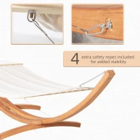 Outsunny Outdoor Hammock with Stand, Extra Large Heavy Duty Wooden Frame, No Tree Needed, 12.8' Indoor Outside Boho Style Nap Bed, Natural Cotton, White(m-5)
