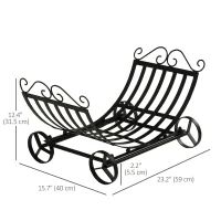 Outsunny 23" Firewood Log Rack Curved Fireplace Log Holder Stylish Wood Storage Carrier with Scrolls, for Outdoor and Indoor Use, Black(m-3)