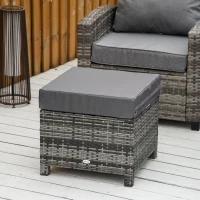 Outsunny Patio Rattan Ottoman, Outdoor Wicker Footrest with Soft Cushion, Metal Frame for Backyard, Garden, and Poolside, Grey(m-8)