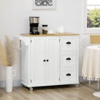 HOMCOM Modern Rolling Kitchen Island Cart with 3 Drawers Towel Rack Double Door Storage Cabinet White(m-1)