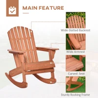 Outsunny Wooden Adirondack Rocking Muskoka Chair with Slatted Wooden Design, Fanned Back and Classic Rustic Style, Teak(m-6)
