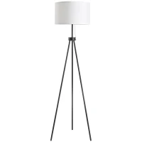 HOMCOM 59.75" Tripod Floor Lamp with Pull Chain Standing, Fabric Lampshade E26 Lamp Holder Steel for Living Room, Bedroom, Office, Black(m-11)