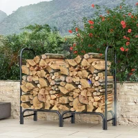 Outsunny 4ft Outdoor Firewood Rack with Cover, Adjustable Wood Storage Holder, Indoor Outdoor Log Rack, Black(m-8)