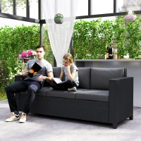 Outsunny Deluxe 3 Seat Rattan Wicker Sofa Garden Outdoor Patio Furniture with Cushion, Grey(m-7)