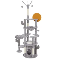 PawHut 71" Cat Tree, Cat Tower with Scratching Posts, Sisal Pad, Cat Condo, Bed, Hammock, Platforms, Toy Balls, Light Grey(m-2)