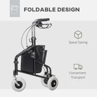 HOMCOM Upright Walker Up Rollator, Rolling Walker with Wheels, Storage Bag, Tray, Adjustable Handle Height, Black(m-6)