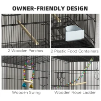 PawHut 65" Birdcage for Canaries, Lovebirds Finches, Budgie Cage with Wheels, Black(m-6)