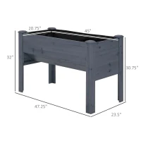 Outsunny 48" Fir Wood Raised Garden Bed with Tool Hooks, Elevated Planter Box Stand with Unique Funnel Design for Backyard, Gray(m-3)