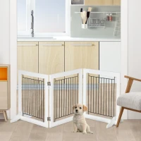 PawHut Freestanding Pet Gate, Folding Dog Gate with 2 Support Feet, 24" High, 3 Panels, for Small Dogs, Indoor Use - White(m-1)