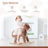 Qaba Kids Rocking Horse with Soft Plush Body, Wooden Base & Handle Grip for Years 3+(m-4)