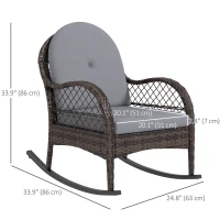 Outsunny 2 Pieces Wicker Rocking Patio Chairs, Indoor Outdoor Rocking Chair Set with Cushions and Armrests for Porch, Grey(m-3)