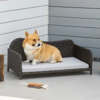 PawHut Rattan Pet Sofa for Large & Medium Dogs, Indoor & Outdoor Raised Wicker Dog Bed, Cat Couch, with Soft Washable Cushion, Charcoal Grey(m-8)