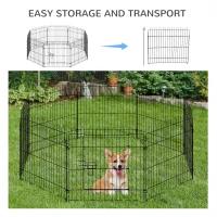PawHut 24inch 8-Panel Dog Playpen Octagon Pet Exercise Playpen Crate Foldable Dog Cage Pen Puppy Kennel, Black(m-5)