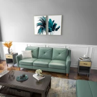 HOMCOM Nightstand Set of 2, Bedside Table with Drawers, Storage Shelf for Bedroom, Grey and Oak(m-8)