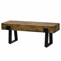 HOMCOM Garden Bench with Metal Legs, Rustic Wood Effect Concrete Entryway Bench, End of Bed Bench, Indoor Outdoor Use for Patio, Park, Porch and Lawn, Natural and Black(m-11)