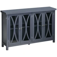 HOMCOM Sideboard, Buffet Cabinet with 4 Tempered Glass Doors, Arc Pattern and Adjustable Storage Shelf, Credenza, Gray(m-1)