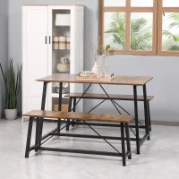 HOMCOM Industrial 3-Piece Dining Table Set, Rectangular Kitchen Table and Chairs for 4 People, Space-Saving Dinner Table with Two Benches, Rustic Brown(m-8)