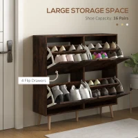 HOMCOM Shoe Storage Cabinet with 4 Flip Drawers and Adjustable Shelf, Shoe Cabinet for 8-16 Pairs of Shoes, Rustic Brown(m-4)
