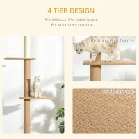 PawHut Floor-to-Ceiling Cat Tree Cat Climbing Tower with Sisal-Covered Scratching Posts Natural Cat Tree Activity Center for Kittens Cat Tower Furniture, Light brown(m-6)
