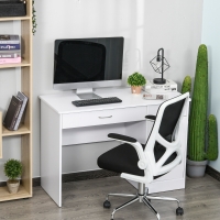 HOMCOM Computer Desk with Storage Drawers, Study Writing Table with Cabinet Adjustable Shelf for Home Office Workstation Bedroom, White