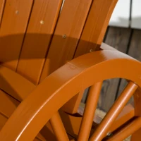 Outsunny Wooden Rocking Chair, Adirondack Rocker Chair w/Slatted Design and Oversized Back, Outdoor Rocking Chair with Wagon Wheel Armrest for Porch, Poolside, and Garden, Teak(m-8)