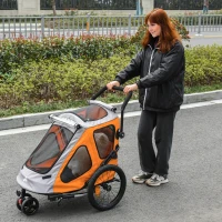 Aosom Dog Bike Trailer 2-In-1 Pet Stroller Cart Bicycle Wagon Cargo Carrier Attachment for Travel with 360 Swivel Wheel Reflectors Parking Brake Straps Cup Holder Orange(m-10)
