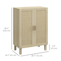 HOMCOM Boho Sideboard, Buffet Cabinet with Storage, Accent Cabinet with 2 Rattan Doors and Adjustable Shelves, Natural(m-3)