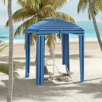 Outsunny 5.8' x 5.8' Cabana Umbrella for Travel, Walls, Vents, Ruffles, Carry Bag, Beach Umbrella, Blue Stripe(m-10)