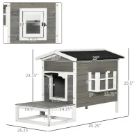 PawHut Wooden Cat House Outdoor with Door, Weatherproof 2-Floor Feral Cat Shelter with Asphalt Roof, Balcony, Dark Gray(m-3)