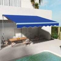 Outsunny 13' x 10' Electric Awning, Retractable Awning with LED Lights and Remote Controller for Door and Window, Blue(m-2)