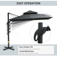 Outsunny 10ft Offset Patio Umbrella, Hanging Cantilever Umbrella, Square Shape, Aluminum Cross Base, Tilt, 360-Degree Rotation, Gray(m-4)
