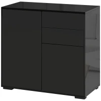 HOMCOM High Gloss Buffet Sideboard with 2 Drawers, 2 Doors and Adjustable Shelf, Kitchen Storage Cabinet with Push Open Design, Black(m-12)