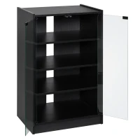 HOMCOM 5-Tier AV Media Stand with Push to Open Glass Doors, Audio-Video Storage Cabinet with Adjustable Shelves for DVD Players, Games Consoles, Routers, Distressed Black(m-11)