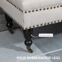 HOMCOM Mobile End of Bed Bench, Upholstered Bedroom Entryway Bench with Button-Tufted, Accent Ottoman with Nailhead Trim and Wheels, Beige(m-5)