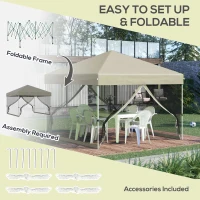 Outsunny 10' x 10' Pop-Up Party Tent Outdoor Canopy Tent with Mesh Sidewalls, 3-Level Adjustable Height, Roller Bag, Beige(m-4)