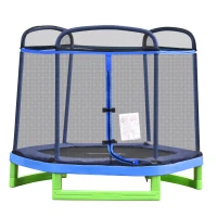 Outsunny 84.75" Kids Trampoline 7 FT Indoor Outdoor Trampolines with Safety Net Enclosure Built-in Zipper Padded Covering, for Boys and Girls, Blue(m-2)