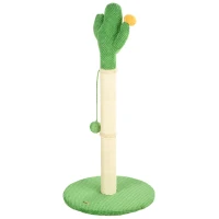 PawHut 33" Cactus Cat Scratching Post for Indoor Cats, Sisal Cat Scratcher with Hanging Ball, Green(m-2)