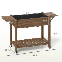Outsunny Wood Raised Planter Box, Elevated Garden Bed with Lockable Wheels, Side Tables, Bottom Shelf, Drain Holes, Carbonized(m-3)