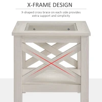 HOMCOM Coffee Table with Tempered Glass Tabletop, Living Room Table with Wood Frame and Underneath Storage Shelf, White Oak(m-8)