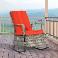 Outsunny PE Rattan Rocking Recliner with Footrest, Red(m-10)