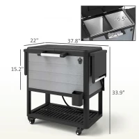 Outsunny 104 Quart Large Capacity Outdoor Cooler Cart, Patio Rolling Ice Chest with Bottle Opener Shelves Wheels, Gray(m-3)