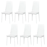 HOMCOM High Back Dining Chairs, Modern Upholstered PU Leather Accent Chairs with Metal Legs for Kitchen, Set of 6, White(m-11)