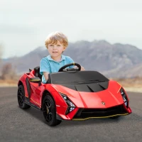 Qaba 12V Lamborghini Autentica Licensed Kids Car with Remote Control, 4 Wheels Spring Suspension, Soft Start, Red(m-8)