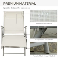 Outsunny Outdoor Folding Chaise Lounge Chair Recliner with Portable Design, Adjustable Backrest, Cushion and Headrest, Cream White(m-7)