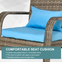 Outsunny Patio Wicker Adirondack Chair, Outdoor All-Weather Rattan Fire Pit Chair w/ Soft Cushions, Tall Curved Backrest and Comfortable Armrests for Deck or Garden, Mixed Tan/Sky Blue(m-6)