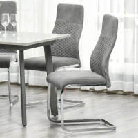 HOMCOM Set of 2 Dining Chairs High Back Accent Chair for Dining Room, Living Room with Bent Metal Base, Grey(m-6)