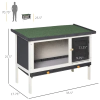 PawHut Wooden Outdoor Rabbit Hutch for Small Pet w/ Slide-out Tray, Openable Roof, 35" W x 18" D x 26" H, Dark Grey(m-3)