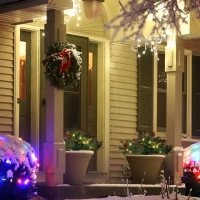HOMCOM 1.5 Foot/16 inch 2 Pack Prelit Artificial Christmas Tree Cordless with 69 Branches, Warm White LED lights, Red Berries, Pine Cones, for Outdoor Entryway, Green(m-1)