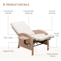 Outsunny Patio Recliner, Outdoor Reclining Chair with Flip-Up Side Table, All-Weather Wicker Metal Frame Chaise with Footrest, Cushions, Beige(m-7)